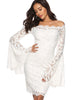 Women's Off Shoulder Flare Sleeve Lace Slim Bodycon Party Wedding White Dress