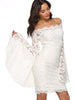 Women's Off Shoulder Flare Sleeve Lace Slim Bodycon Party Wedding White Dress