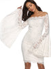 Women's Off Shoulder Flare Sleeve Lace Slim Bodycon Party Wedding White Dress