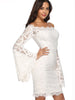 Women's Off Shoulder Flare Sleeve Lace Slim Bodycon Party Wedding White Dress