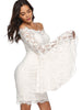 Women's Off Shoulder Flare Sleeve Lace Slim Bodycon Party Wedding White Dress