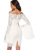 Women's Off Shoulder Flare Sleeve Lace Slim Bodycon Party Wedding White Dress
