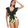Sunflower Print Ruffle Swimsuit