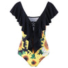 Sunflower Print Ruffle Swimsuit