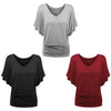 Batwing Sleeve V Neck Ruched Women T-shirt