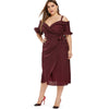 Plus Size Cold Shoulder Midi Wrap Dress