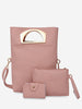 3Pcs Simple Style Solid Leather Handbag Set