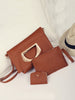 3Pcs Simple Style Solid Leather Handbag Set