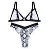Spaghetti Strap Snake Print Padded Mid Waist Women Bikini Set