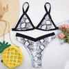 Spaghetti Strap Snake Print Padded Mid Waist Women Bikini Set