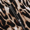 Round Collar 3/4 Sleeve Leopard Print Zipper Belted A-line Women Vintage Dress