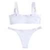 Square Neck Buckled Strap Solid Color Padded Low Waist Women Bikini Set