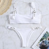 Square Neck Buckled Strap Solid Color Padded Low Waist Women Bikini Set
