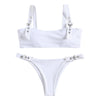 Square Neck Buckled Strap Solid Color Padded Low Waist Women Bikini Set