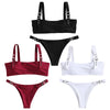 Square Neck Buckled Strap Solid Color Padded Low Waist Women Bikini Set