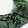 Scoop Neck Backless Padded Solid Color Lacing-up Low Waist Two-piece Swimsuit Women Bikini Set