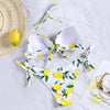 Halter Neck Lemon Print Backless Knotted Underwired Padded Women Bikini Set