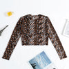 Women Crop Top Sexy Leopard Long Sleeve Round Collar