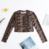 Women Crop Top Sexy Leopard Long Sleeve Round Collar