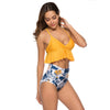 Women Bikini Halter Spaghetti Ruffled Floral Print Swimsuit