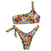 One Shoulder Padded Deer Leaf Giraffe Print Bowknot Low Waist Two-piece Women Bikini Set