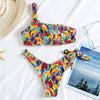 One Shoulder Padded Deer Leaf Giraffe Print Bowknot Low Waist Two-piece Women Bikini Set