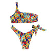One Shoulder Padded Deer Leaf Giraffe Print Bowknot Low Waist Two-piece Women Bikini Set