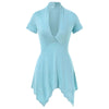 Plunging Neck Asymmetrical Hem Women T Shirt