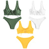 Scoop Neck Backless Padded Solid Color Lacing-up Low Waist Two-piece Swimsuit Women Bikini Set