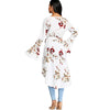 Plunge Neck Bell Sleeve Floral Print Belted Asymmetric High-low Women Long Shirt