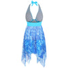 Printed Asymmetric Halter Tankini Set