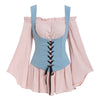 Off Shoulder Blouse and Lace-up Waistcoat Set