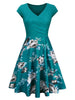 V Neck Floral Print Vintage Surplice Dress