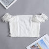 Off Shoulder Crop Top Strapless Flower Hollow Out Solid Color