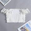 Off Shoulder Crop Top Strapless Flower Hollow Out Solid Color