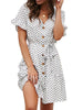 V Neck Polka Dot Button Dress