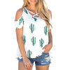 Cold Shoulder Cactus Print Blouse
