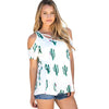 Cold Shoulder Cactus Print Blouse