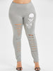 Plus Size Skull Print Ripped Leggings