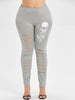 Plus Size Skull Print Ripped Leggings