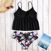 Plus Size Tankini Spaghetti Strap Ruffled Floral Print High Waist Wire Free Two Piece Swimwear