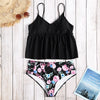 Plus Size Tankini Spaghetti Strap Ruffled Floral Print High Waist Wire Free Two Piece Swimwear