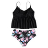Plus Size Tankini Spaghetti Strap Ruffled Floral Print High Waist Wire Free Two Piece Swimwear