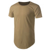 Men T-shirt Casual Round Neck Asymmetric U Hem Split Side Solid Color Top