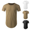 Men T-shirt Casual Round Neck Asymmetric U Hem Split Side Solid Color Top
