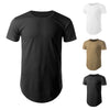 Men T-shirt Casual Round Neck Asymmetric U Hem Split Side Solid Color Top