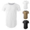 Men T-shirt Casual Round Neck Asymmetric U Hem Split Side Solid Color Top
