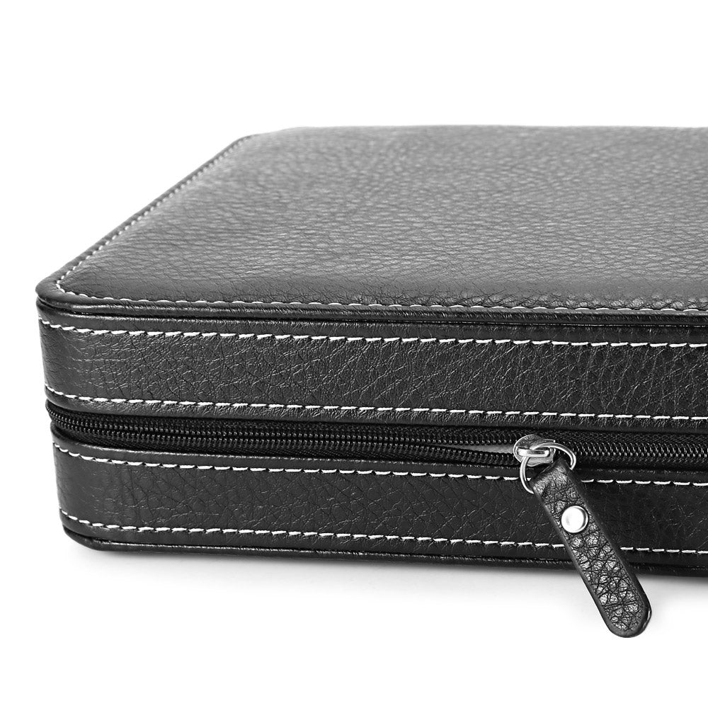 Portable 8 Grids Watch Case PU Leather Storage Box with Zipper