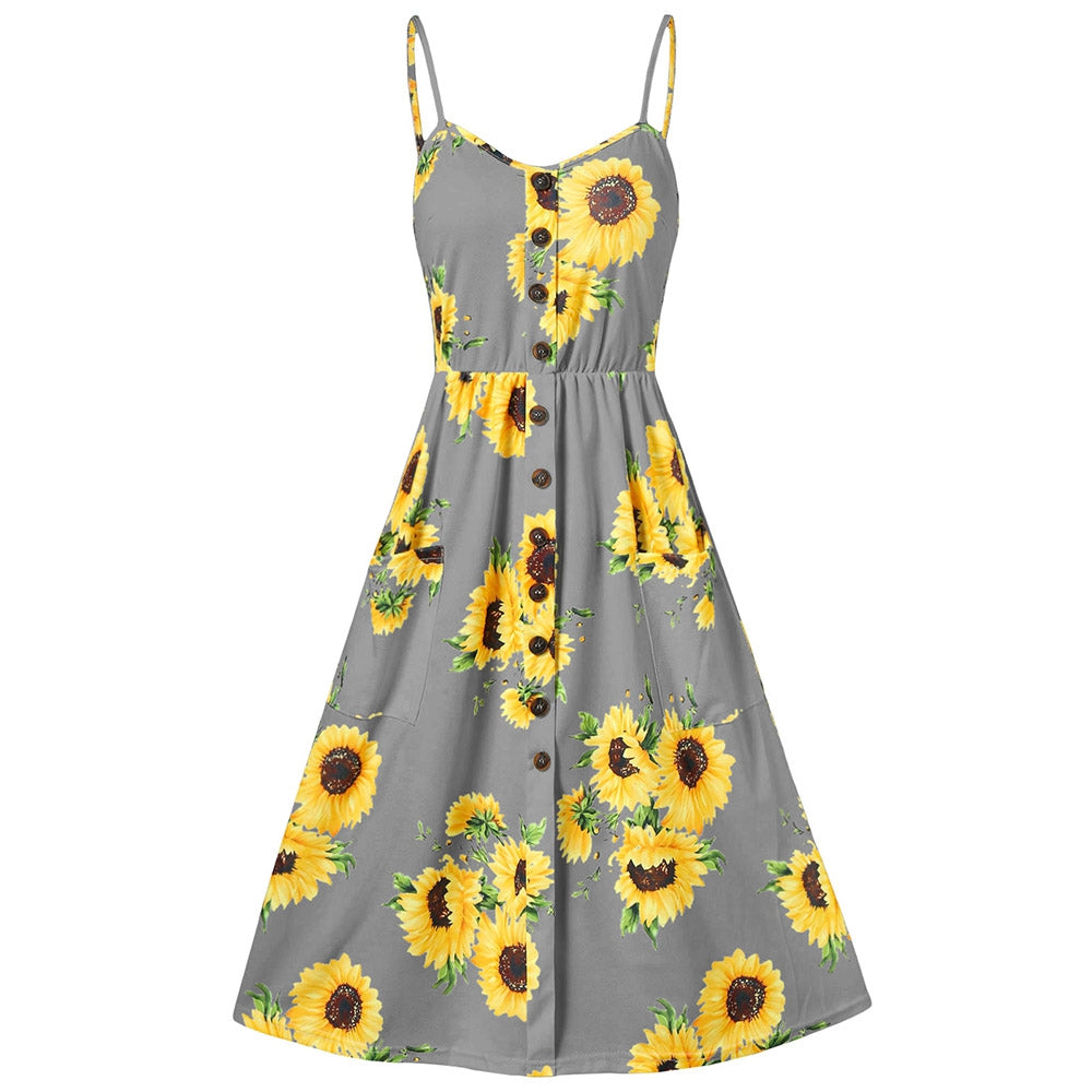 Spaghetti Strap Mini Dress Sunflower Print