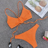 Lace-up Solid Color Padded Bikini Set High Cut Bottom Women Swimwear